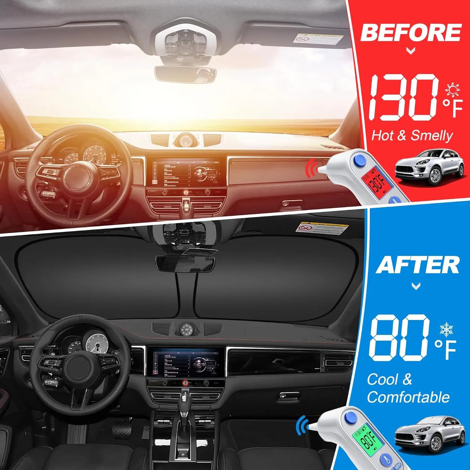 Foldable Sun Shade for Chevy Express Vans 1996-2025, Blocks UV & Heat, Pack of 3