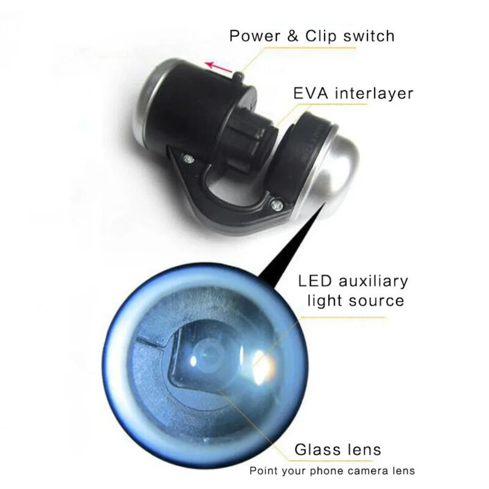 Kaca Pembesar LED Zoom 30X Universal Clip-On Kamera Eksternal Kaca Pembesar Ponsel Mikroskop Ponsel