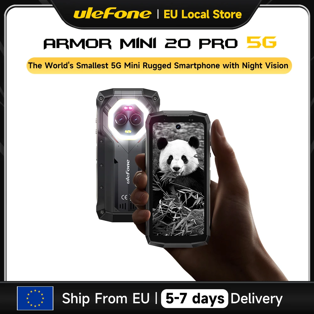 Téléphone robuste Ulefone Armor Mini 20 Pro 5G 4,7 pouces, caméra de nuit 64MP, smartphone Android, 6200mAh, 16 Go + 256 Go, téléphone mobile LED