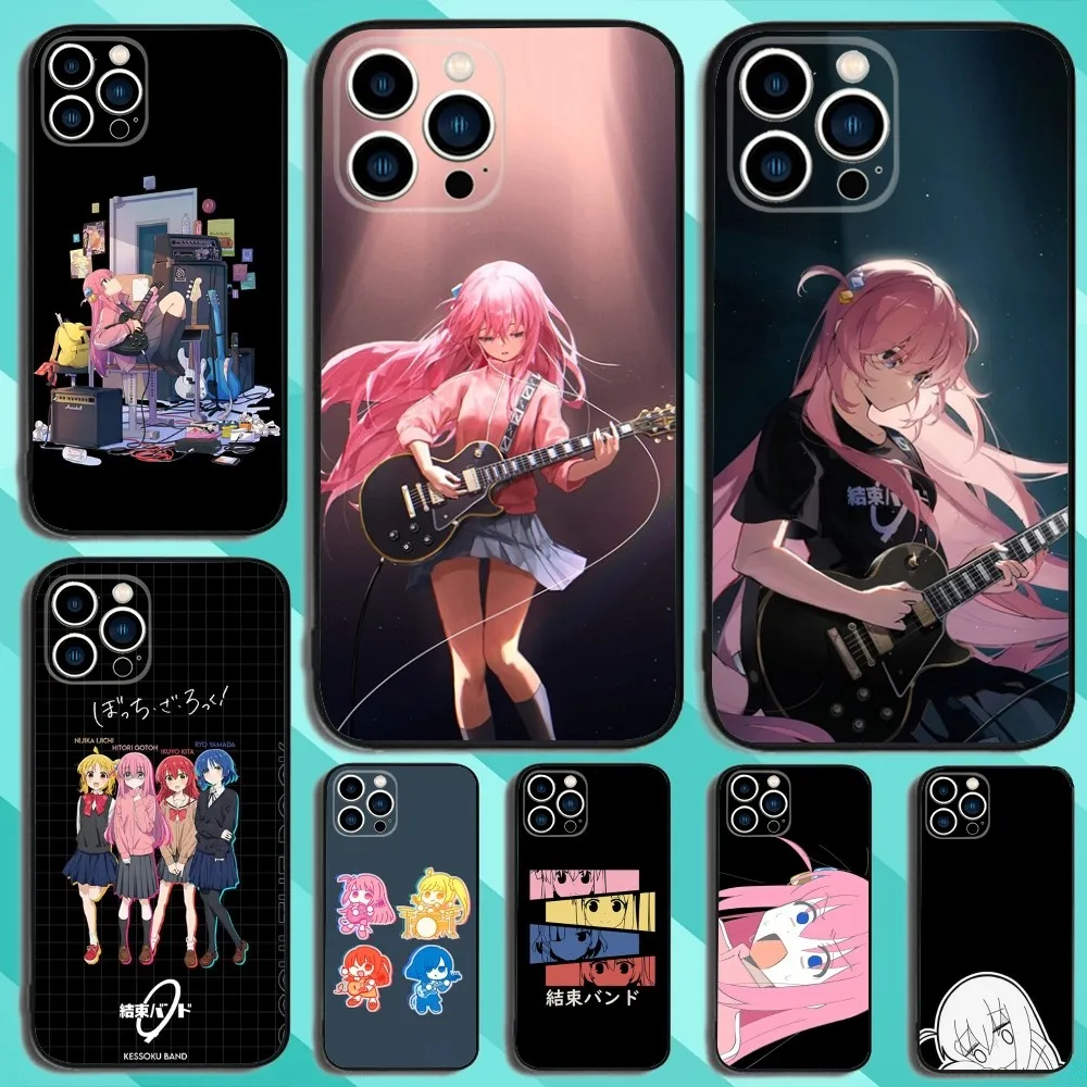 Anime B-Bocchi The Rock Phone Case For iPhone 15,14,13,12,11,Plus,Pro Max,XS,X,XR,SE,Mini,8,7 Soft Silicone Black Cover