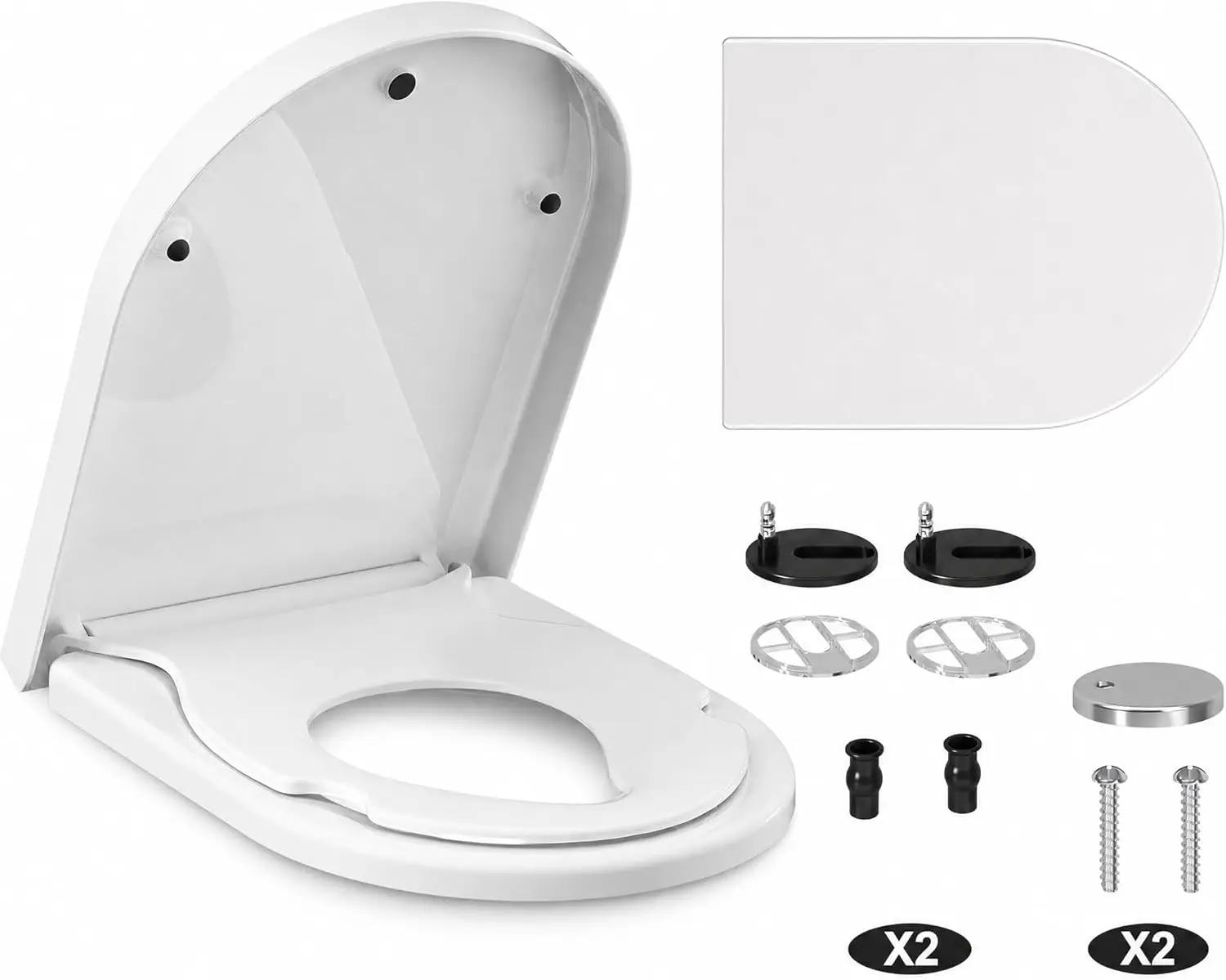 WC-Sitz D-Form mit Kindersitz & Absenkautomatik, UF Duroplast Toilettensitz, Schnellverschluss, Verstellbare Scharniere 105-225 mm, 150 kg Belastbarkeit, Leichte Reinigung, Weiß