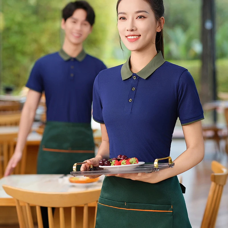 Summer Short Sleeves T Shirt Women Men Polo Shirts Milk Tea Shop Resturant Uniform Hotel Coffee Catering Fast Food Work Clothes