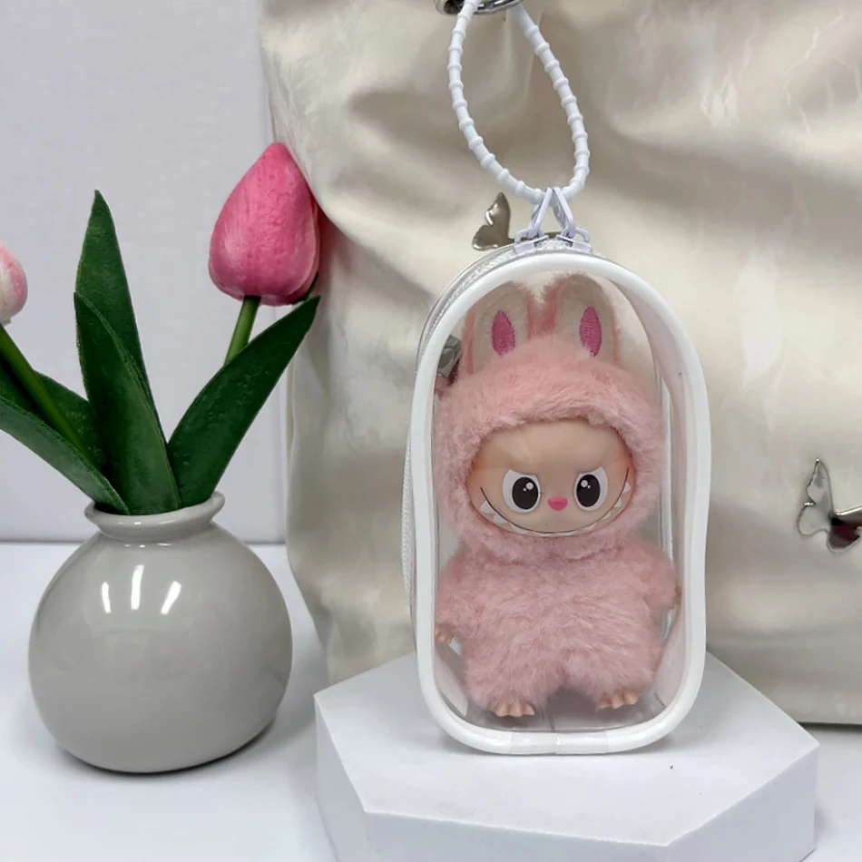 Für Mini Labubu Pin Für LoveTransparent Bunte Schutz Fall V4 Puppe Zubehör Plüsch Puppe Display Tasche Outdoor Schlüsselbund Spielzeug – Detail 9