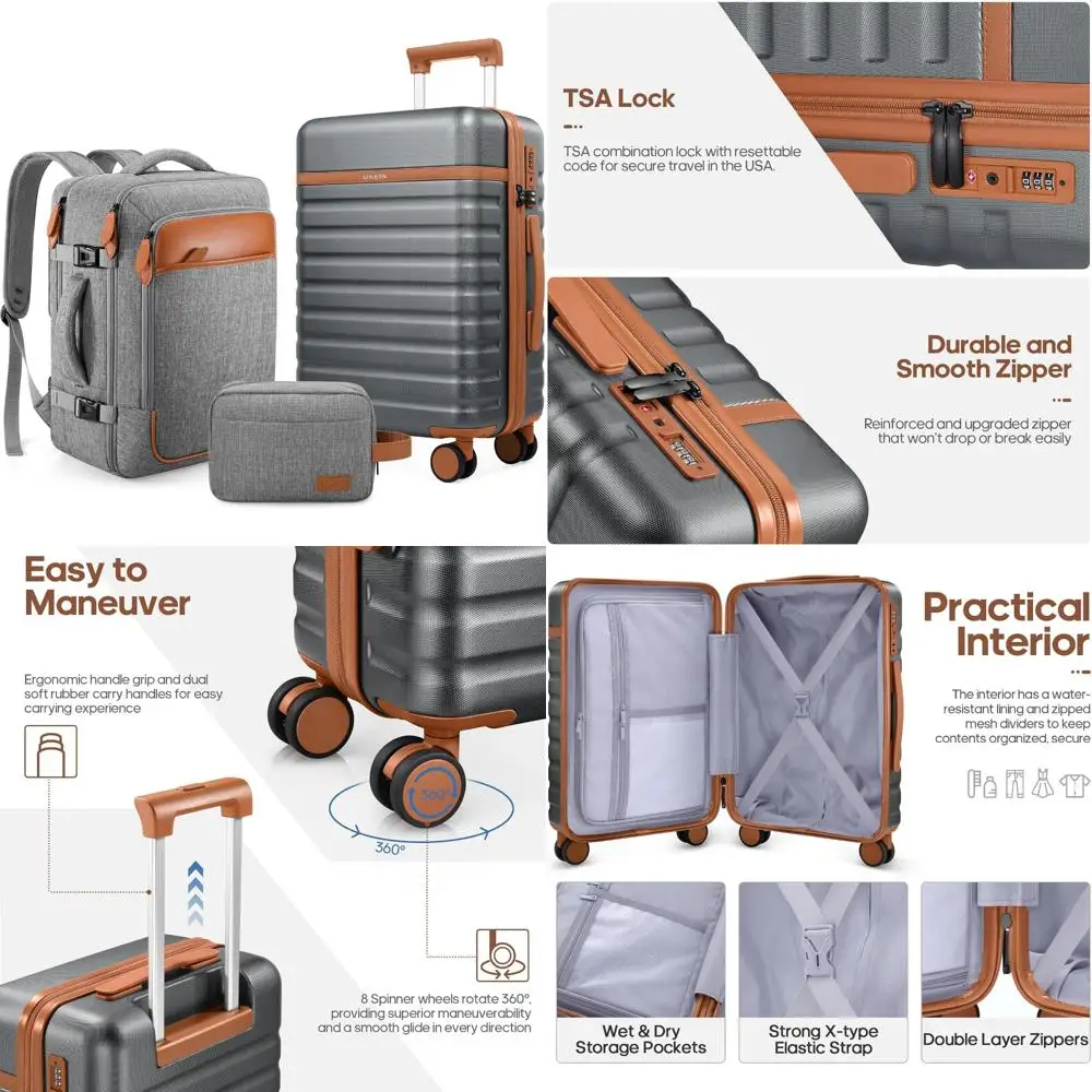 Juego de equipaje giratorio rígido de 3 piezas: maleta de mano de 20 pulgadas con cerradura TSA, estuches de viaje duraderos para un embalaje eficiente
