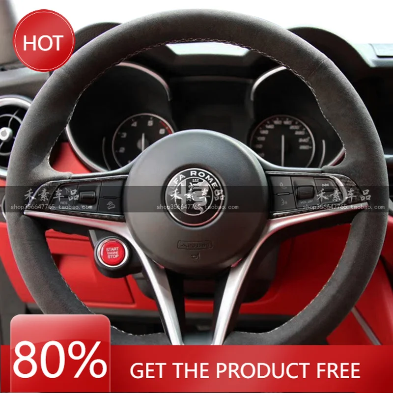 Hub Caps DIY Hand Sewn Braid Black Non-slip Suede Car Steering Wheel Cover For Alfa Romeo Giulia Stelvio Giulietta Automotive In