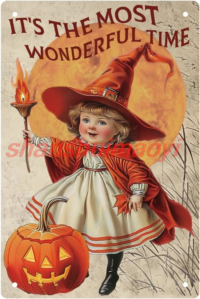 WEBEEDY Vintage Halloween Metal Tin Sign It's The Most Wonderful Time Decorate Metal Sign Wall Art 8x12 Inch Retro Sty SHUI