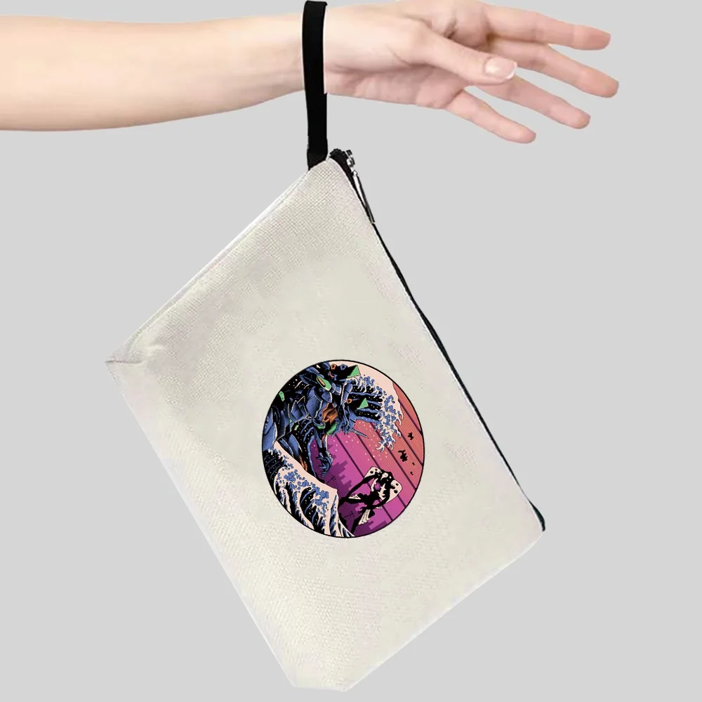 2022 Women Canvas Makeup Bag Wave Cosmetic Zipper Pouch Simple Portable Large Capacity Storage Case Fashion Lady Tote Coin Purse