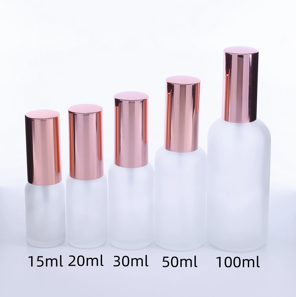 5pcs 15ml/ 20ml/30ml/50ml/100ml Refillable Press Pump Glass Spray Bottle Oils Liquid Container Perfume Atomizer Travel