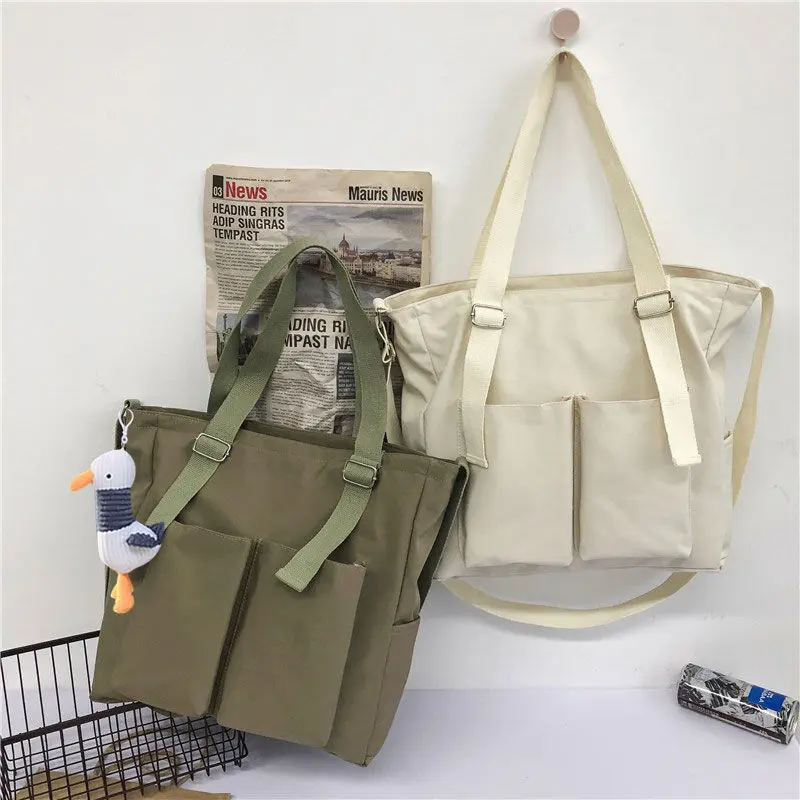 

Waterproof Bag Large Capacity Canvas Bag Female Messenger Korean Student Harajuku Japanese One-shoulder Large Bag Tote Bag girls