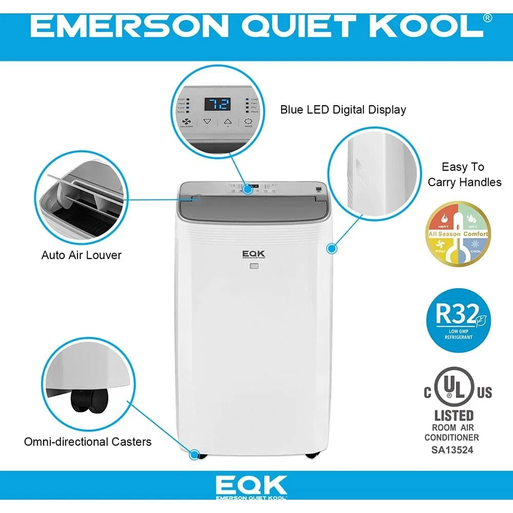 Emerson silent Kool 14000 BTU ASHRAE/10000 BTU DOE 115V портативный кондиционер с обогревателем, осушителем и дистанционным управлением,