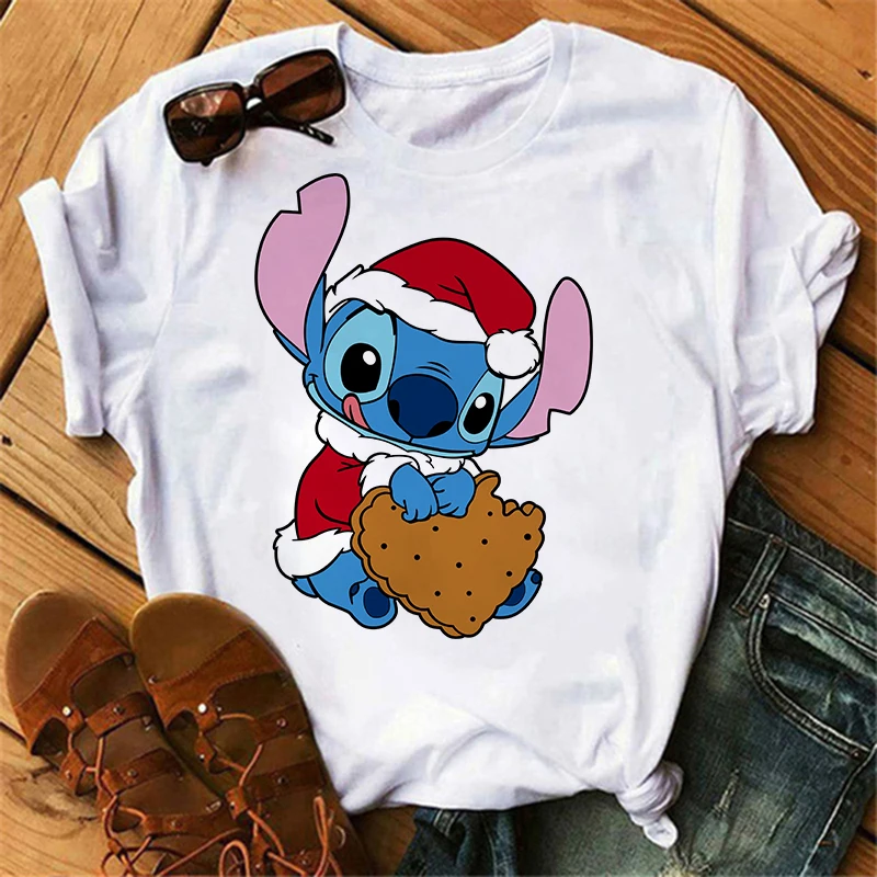 christmas Kawaii Lilo Stitch Funny Cartoon T Shirt Women Stitch Cute Manga T-shirt Y2k Graphic Tshirt Streetwear Top Tees Female