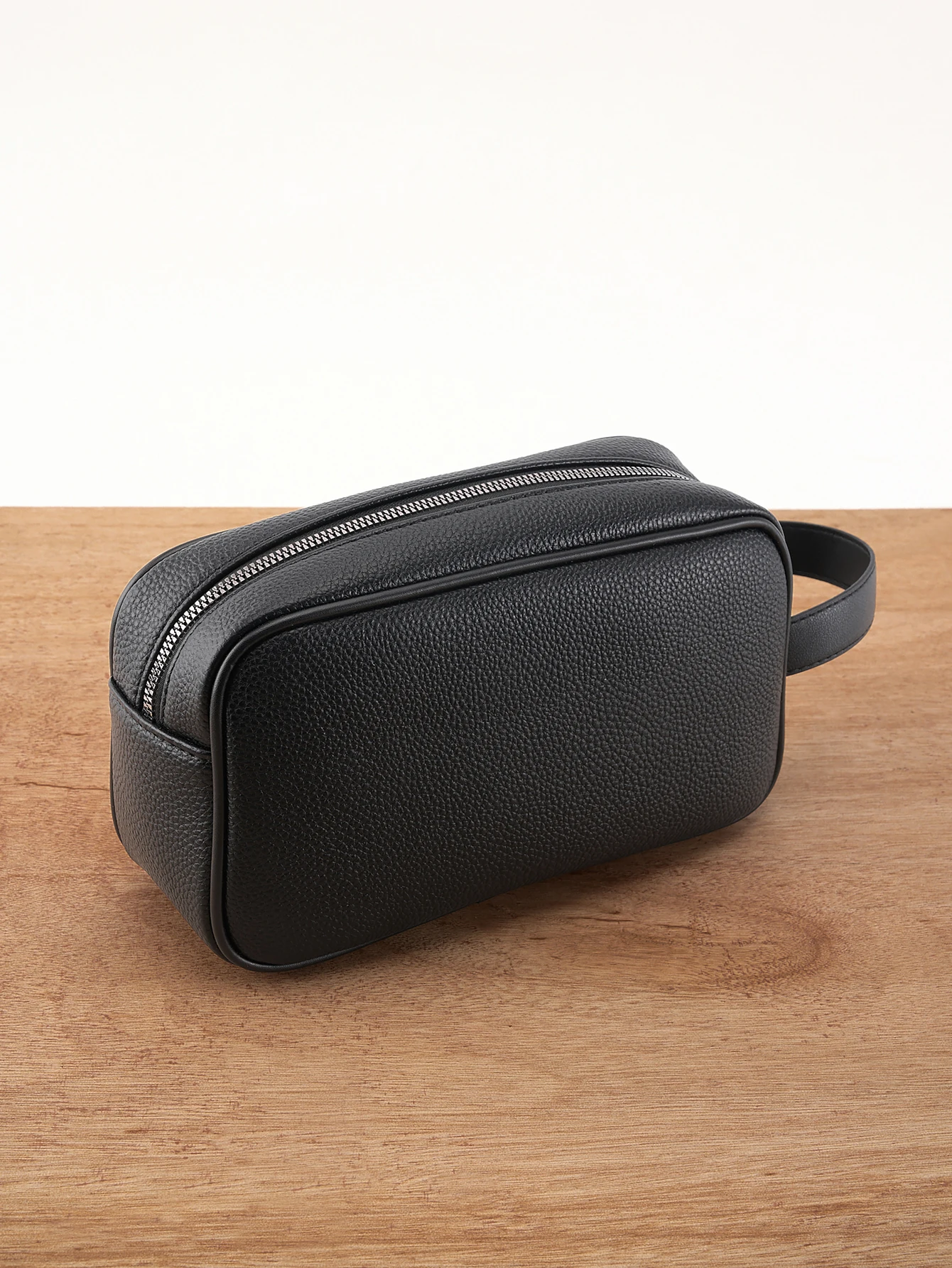 Men's Textured PU Leather Organizer Bag - Dual Zipper Hand Carry w/ Detachable Strap, Fits Phone & Essentials