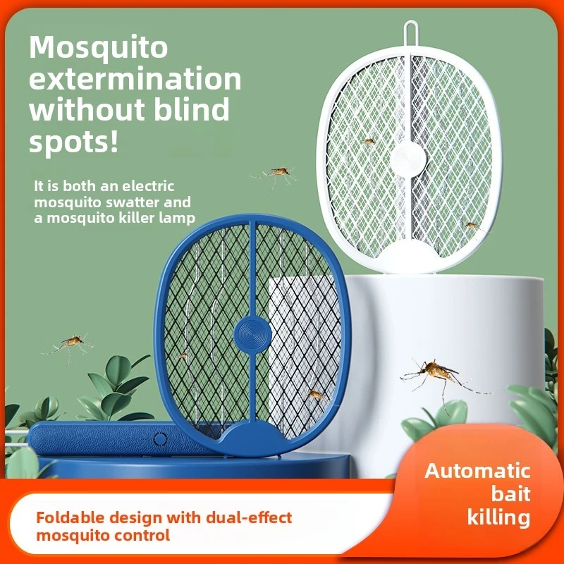2 in 1 Foldable Electric Mosquito Swatter USB Rechargeable UV Mosquito Killer Lamp Handheld Electric Shock Mosquito Zapper