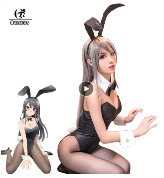 ROLECOS-Anime Sakurajima Mai Fantasia de Cosplay para Mulher, Macacão Preto Sexy, Canalha Não Sonha com Garota de Coelho Senpai Cos, Halloween