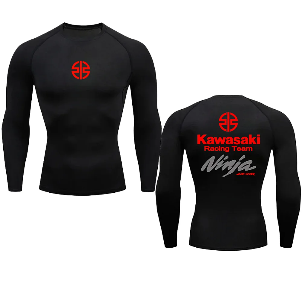 

Sunscreen Sports Double Skin Running T-shirt Men's Fitness UV Protection KAWASAKI Motorcycle Long Sleeve Tight Shirt Sportswear