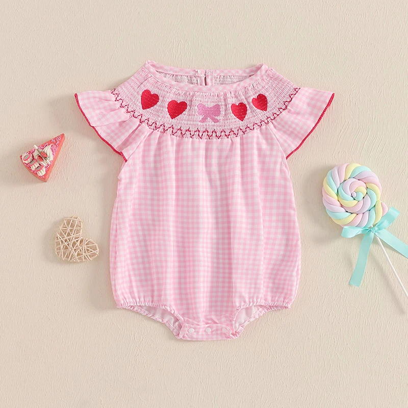 Baby Girl Summer Romper Classic Sleeveless Plaid Print Smocked Bodysuit Newborn Playsuit