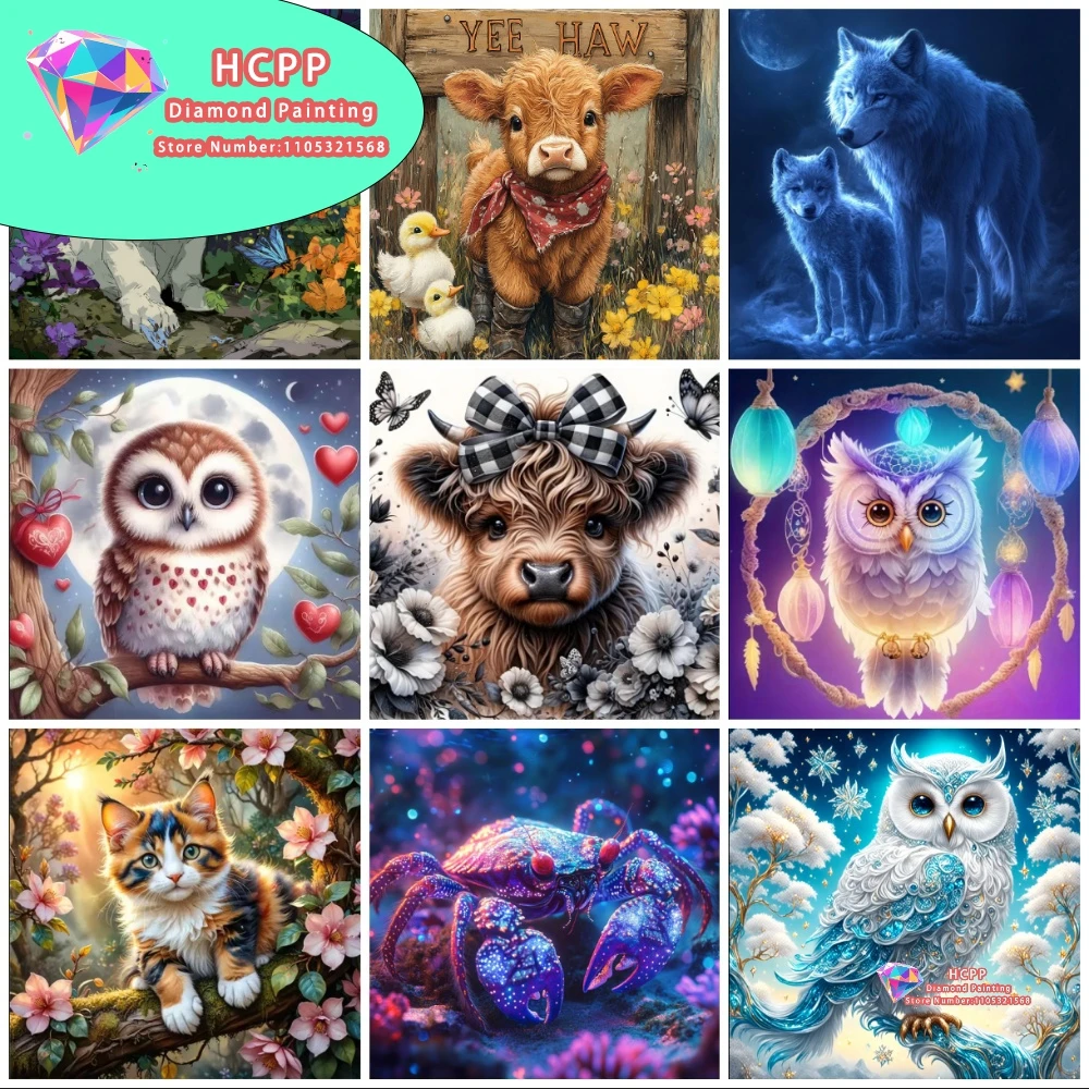 Tier-Motiv Hund Kuh Wolf Eule Katze Diamant-Malerei-Set Quadratische Runde Diamanten 5D DIY Mosaik Handgemachte Kunst Einzigartiges Geschenk Handwerk Heimdekoration