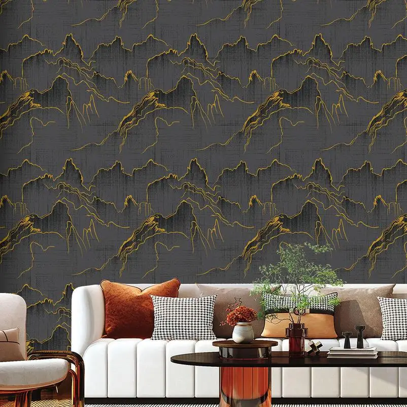 3D النمط الصيني الذهب احباط المشهد خلفية مقاومة للماء للفيلا فندق مطعم غرفة المعيشة خلفية PVC ورق حائط في #4
