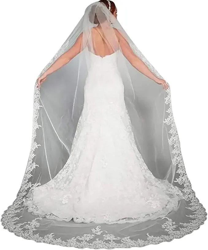 

Wedding Veil and Tiara, Veils for Brides, 1 Tier Lace Cathedral Wedding Veil with Comb 118"