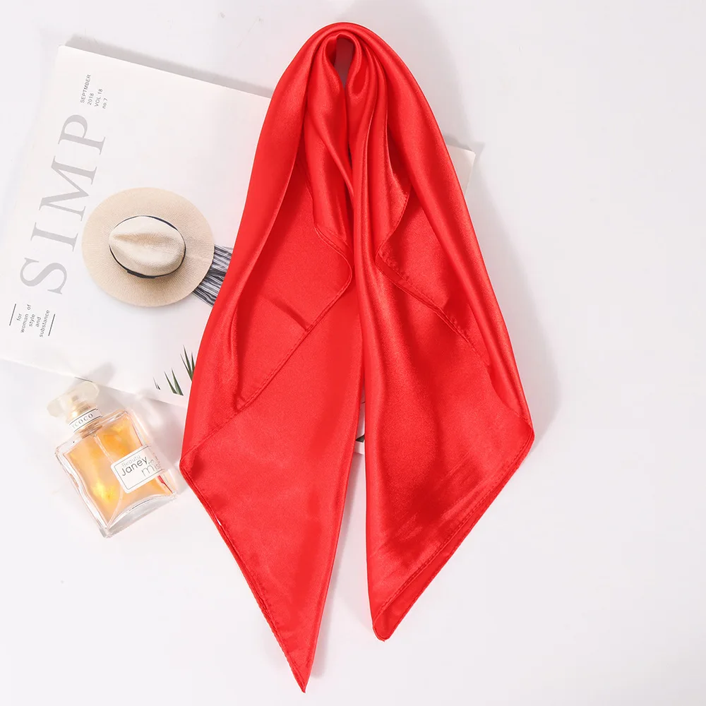 Fashion Plain Color Small Silk Square Scarf 60*60cm Headband Hairbands Hair Hoop For Women Head Neck Satin Scarf Handkerchief