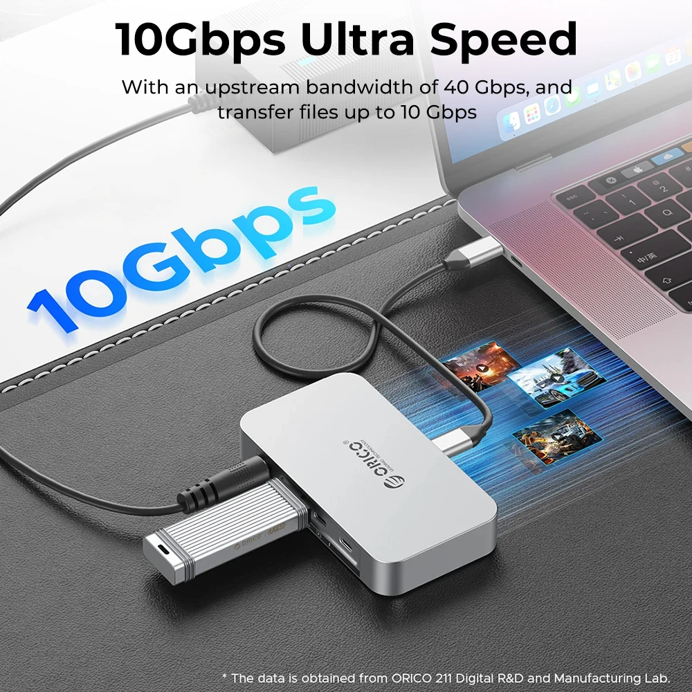 ORICO 6 porty USB 4 náboje aluminium slitina USB type-c  PD85W energie 8K30HZ displej podpora kopretina běžící pás roztahovat  USB náboje