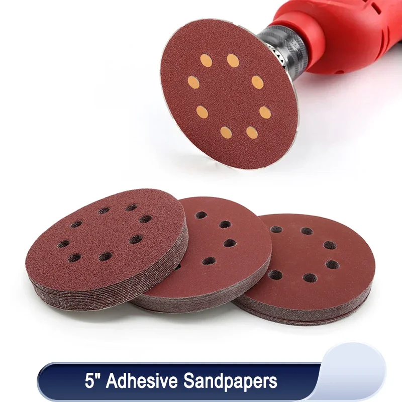 

10~100pcs Sanding Discs Hook and Loop Adhesive Sandpaper 5 Inch 8 Hole for Random Orbital Sander 60-2000 Grits Abrasive Sheets