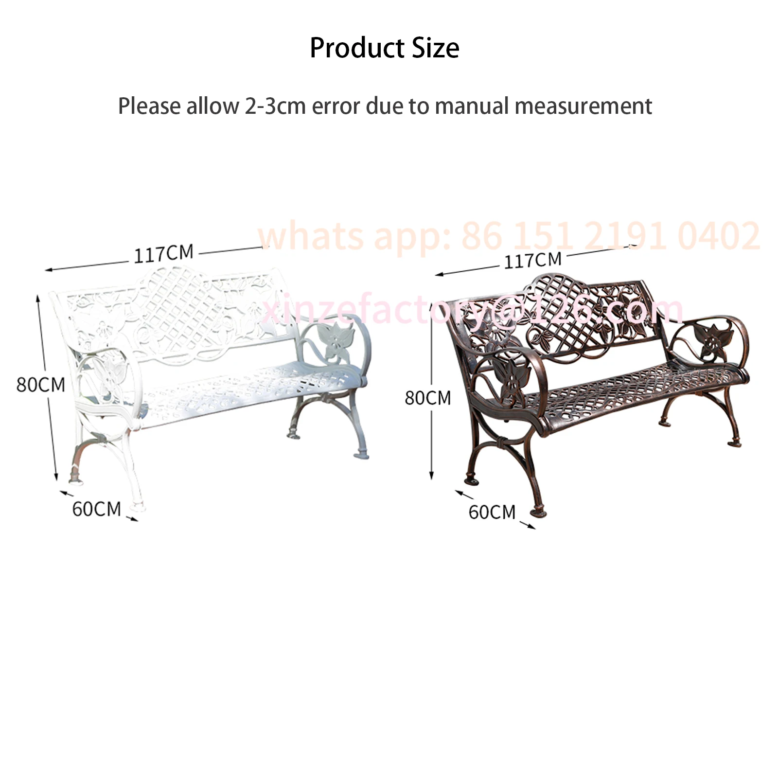 

Customizable 117CM Cast Aluminum Park Bench Chair ﻿All-weather Metal Outdoor Bench Patio Bench with Beautiful Carving Garden Ben