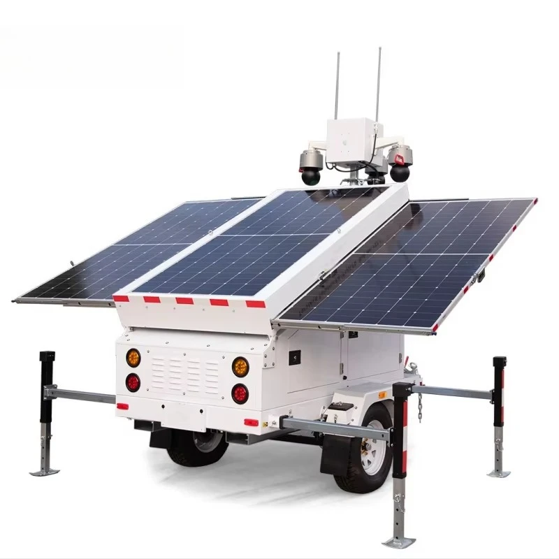 Mobile Solar Webcam Trailer HD CCTV Cameras Waterproof Rustproof 3*435W Solar Security Auto Generator