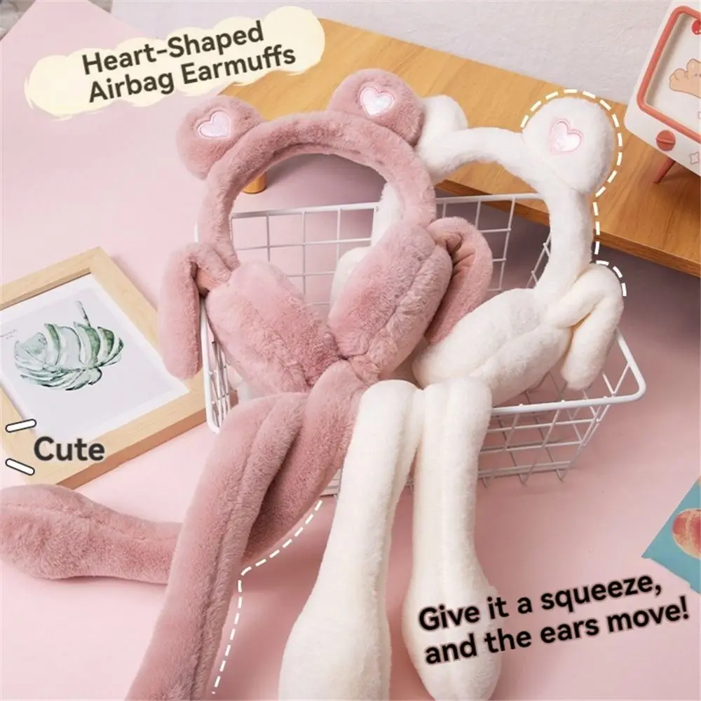 Cute Moving Jumping Ears Winter Warm Earmuffs Heart Bear Airbag Plush Ear Muffs Outdoor Ear Covers for Ladies Girls