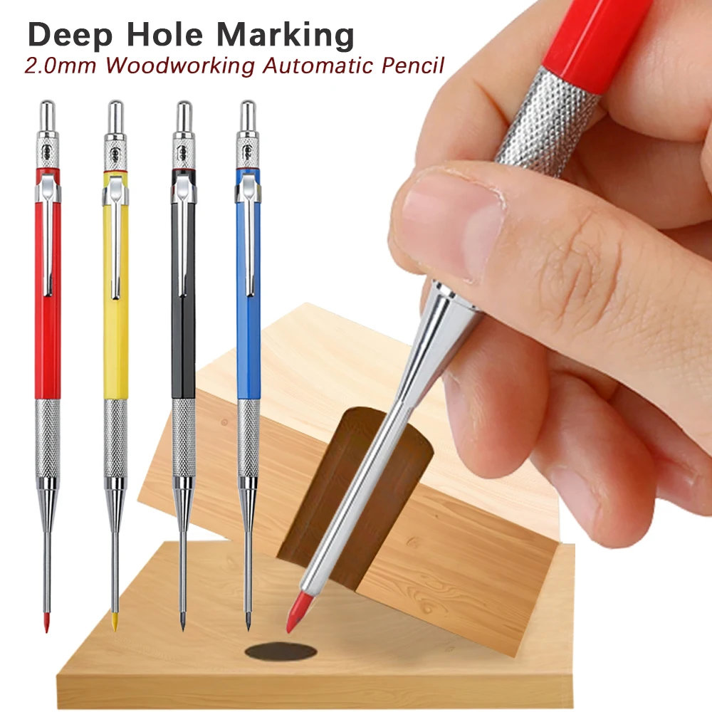 2.0mm Metal Woodworking Mechanical Pencil 2B Lead Core for Deep Hole Automatic Pencil Scribing Marking Construction Job Tool