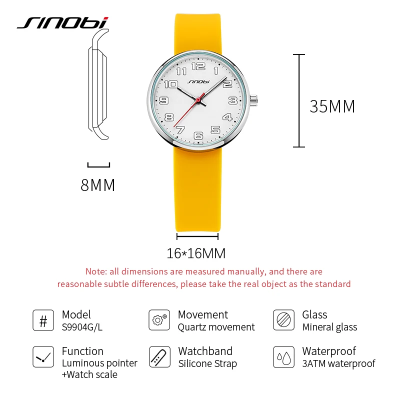 SINOBI New Fashion Silicone Strap Women\'s Watches Luminous Hands Ladies Sports Quartz Wristwatches Best Gifts Clock for Female