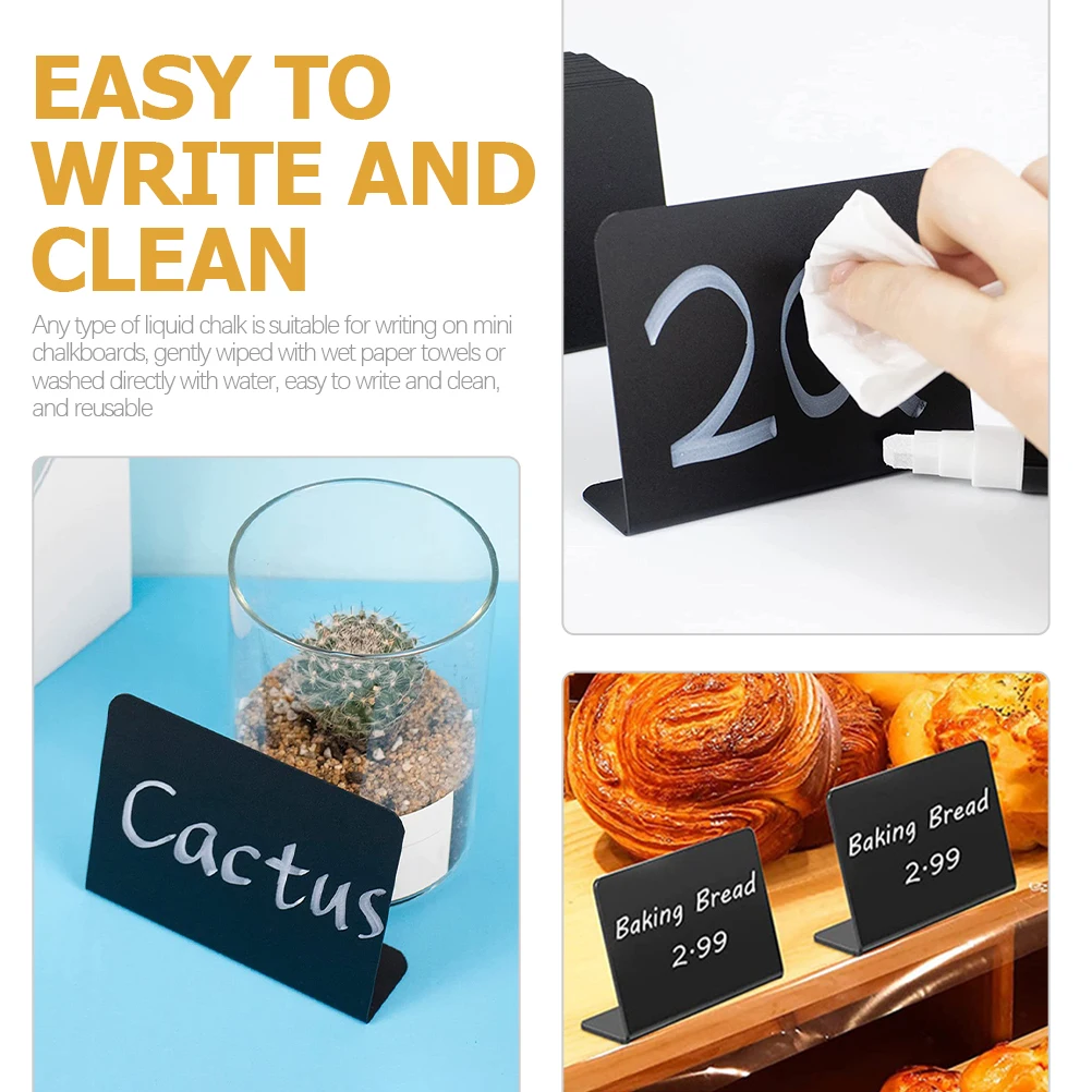 

Mini Blackboard Signs PVC Chalkboard Easel Standing Tabletop Message Boards Kitchen Notes Food Labels Party Buffet Table Numbers