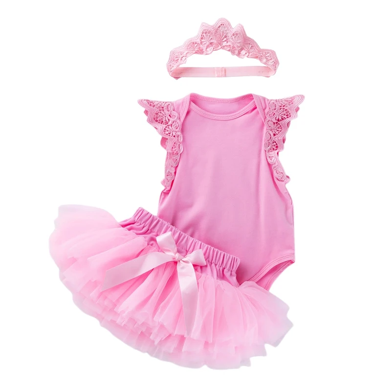 

Summer Girls Clothing Sets Newborn Angel Wing Sleeve Cotton Bodysuit+Skirts+Hairband 3pcs Outfits Infant Girl Clothes