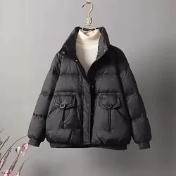 White Duck Down Jacket Female 2024 New Winter Thick Loose Casual Fashion Warm Down Coat Women Stand Collar Zipper Office Lady