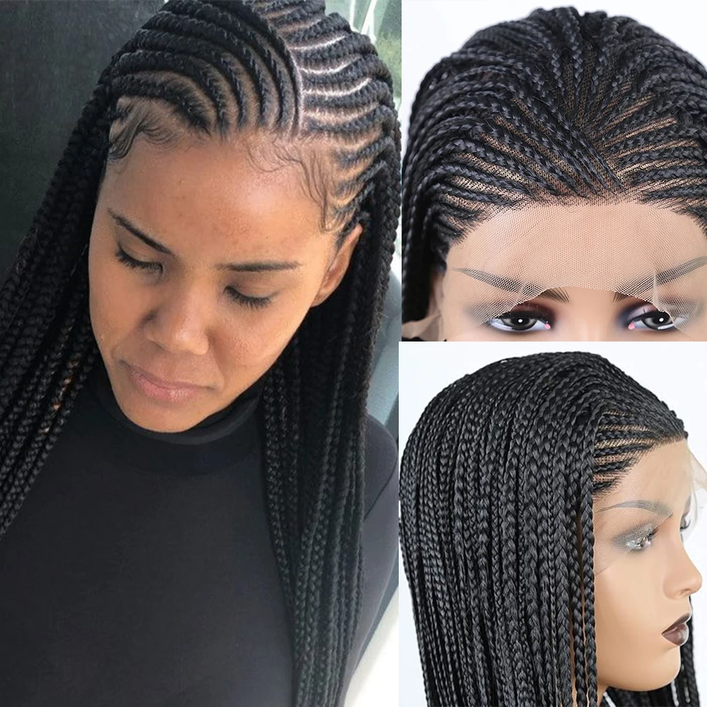 

Micro Braids Synthetic Lace Front Wig for Black Women with Baby Hair Cornrows Half Box Braided Wigs Heat Friendly African Hair