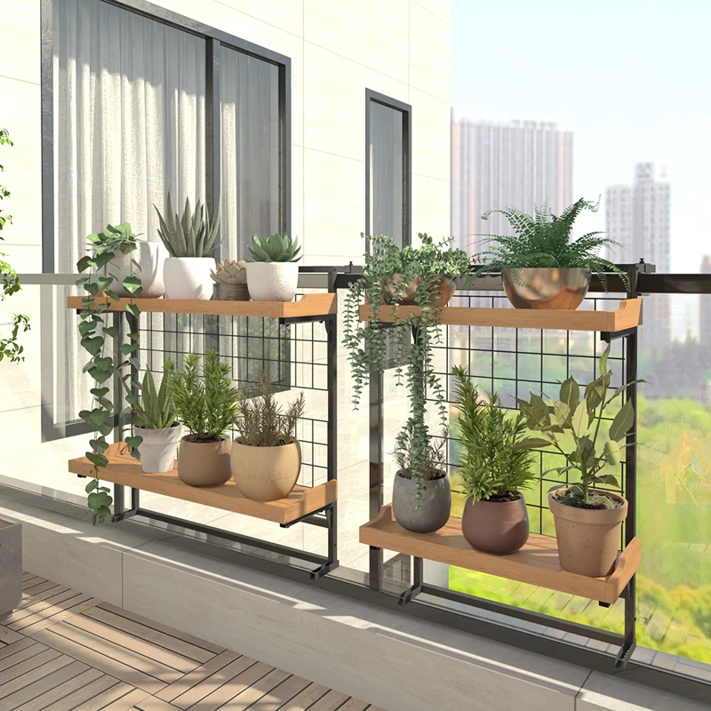 

Balcony hanging flower stand railing hanging shelf glass guardrail flower stand succulent shelf green plant stand flower pot han