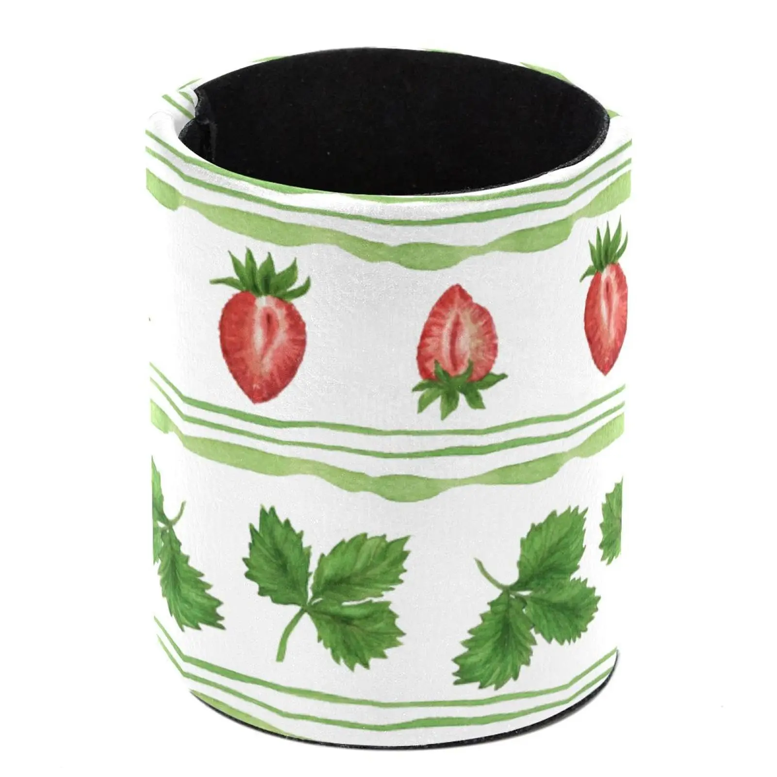 Strawberry Pencil Cup PU Leather Pen Holder Round Pen Stand Makeup Brush Organizer Storage Box for Office Classroom Home Study