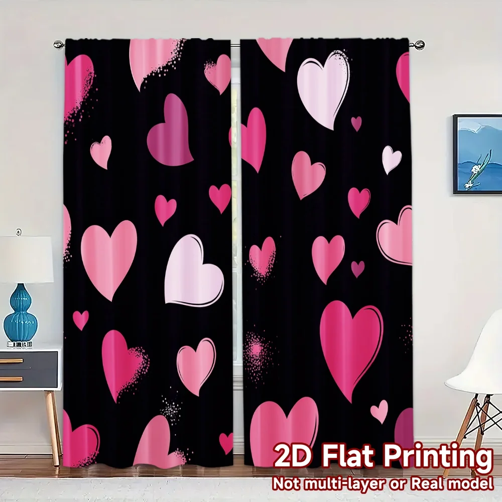 2D Flat Printing,JIT 2pcs, Curtains (Without Rod) Heartburst Drapes Modern Print Curtains Versatile Polyester Fabric Curtains