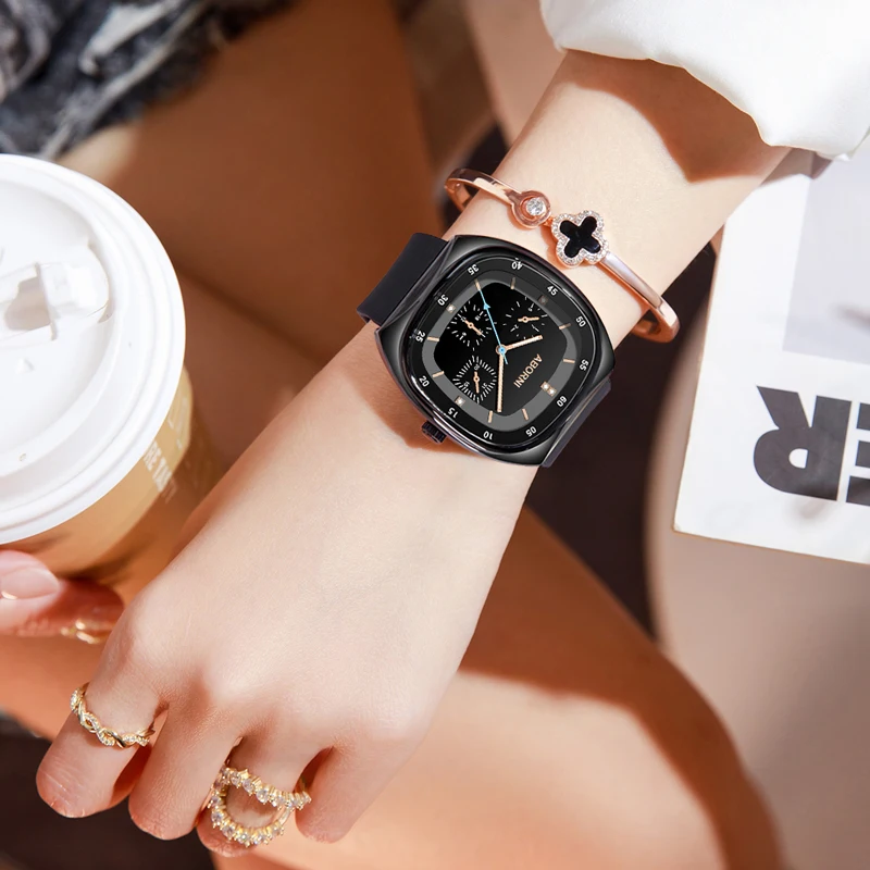 السيدات كوارتز ساعة فاخرة مربع الوجه سيليكون حزام فساتين راقية ساعة تصميم بسيط ساعة اليد النسائية هدية Relogio Feminino