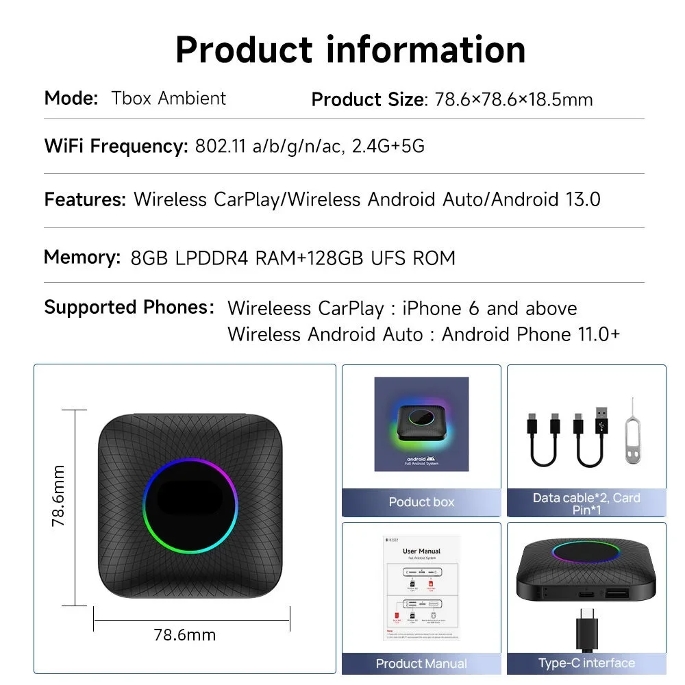 Custom OEM ODM CarPlay Ai TV Box Plus Android 13 8GB 128GB wireless Android auto Carplay Multimedia QCM660 usb dongle