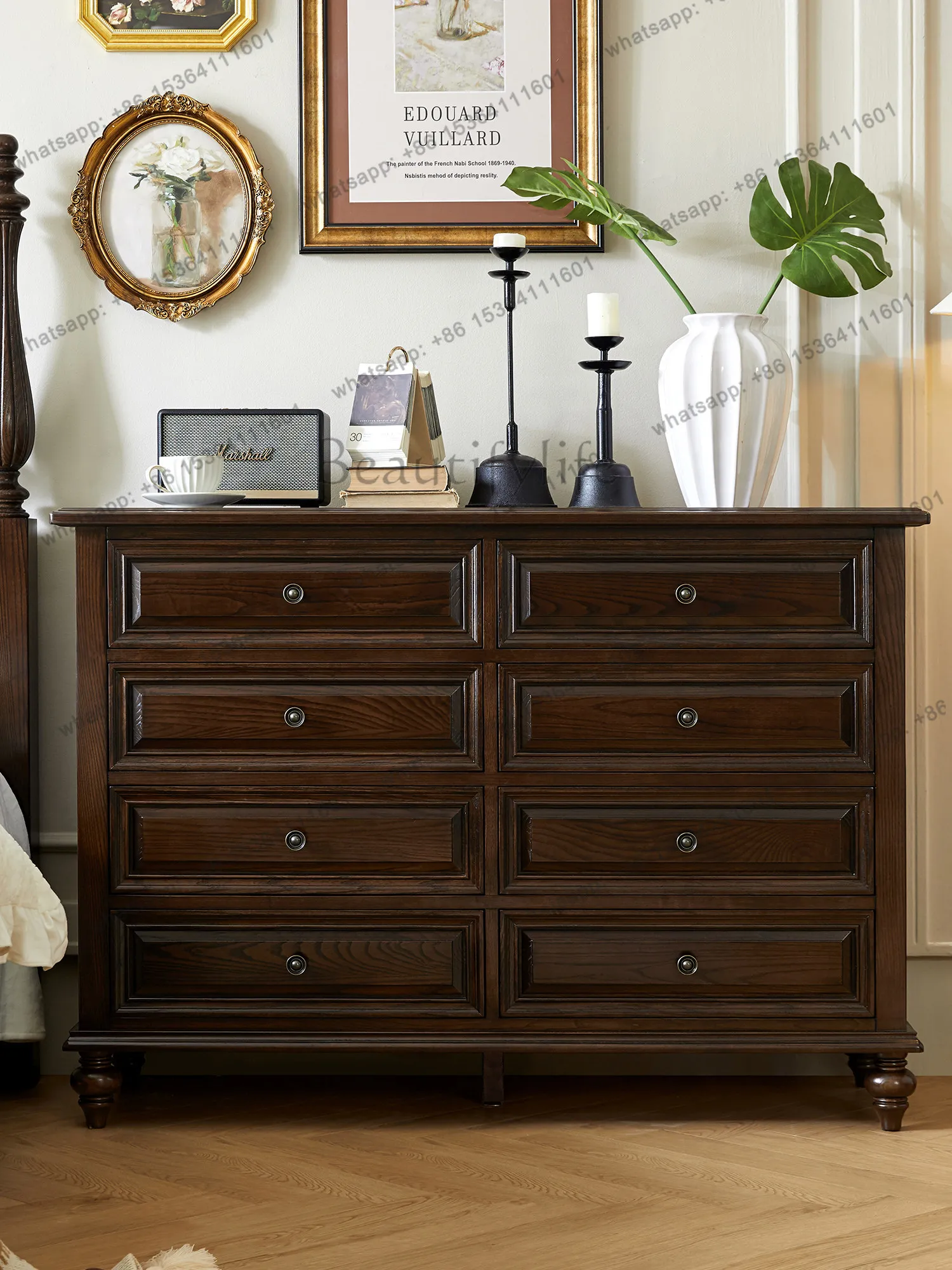 

American all-solid wood eight-bucket cabinet, living room against the wall, retro bedroom storage cabinet