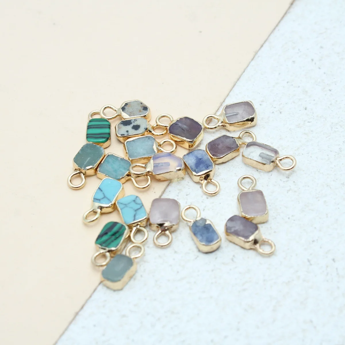 Natural semi-precious stone cut 5x10mm rectangular hemming pendant DIY handmade jewelry accessories