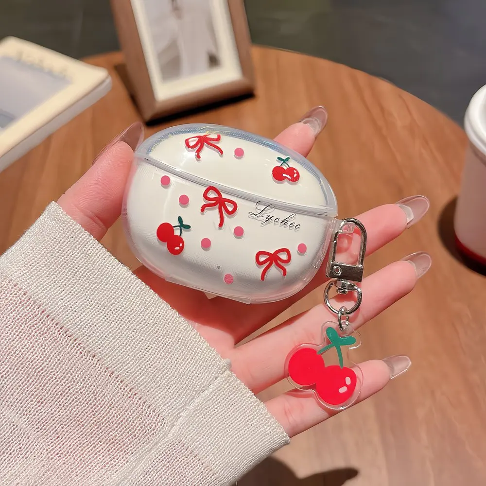 For Vivo TWS 3E Wireless Earbuds Case Cute Cherry Bow Silicone Headphone Cover Dustproof Earphone Protector Charging Box Sleeve