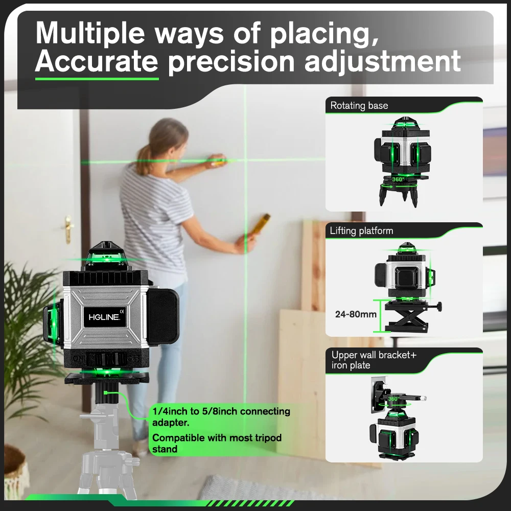 HGLINE 16 Lines Laser Level APP Remote Control 4D 360° Cross Measure Laser Beam Laser Level Horizontal Vertical Levels Tools