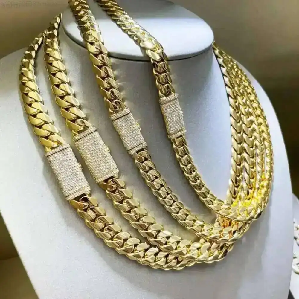 

Custom Size Necklace Hip-hop Jewelry 12mm Link Chain 10k 14k 18k Gold Miami Cuban Chain with