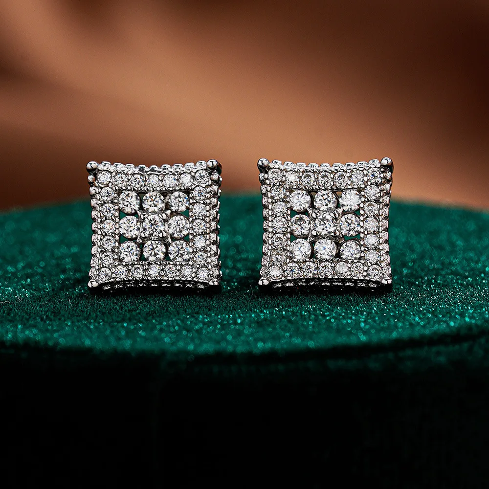 

Moissanite Earrings Hip-hop 18K Gold Diamond Square Bag European and American Geometric Platinum PT950 Ear Accessory