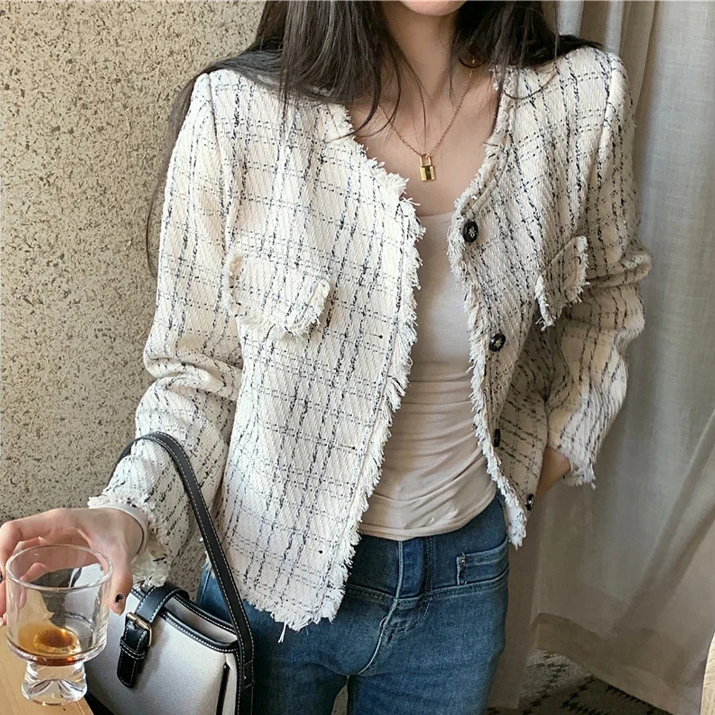 Womens Temperament Retro Cropped Top French Hem Long Sleeves Cardigan Jacket
