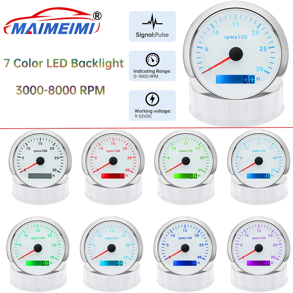 

3000-8000rpm Car Tachometer Or M16/M18 Tachometer sensor 85MM RPM LCD Tacho Digital Hour Meter 7Colors Backlight for car boat