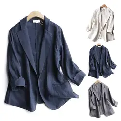 Suit Blazer Basic Cotton Linen Three Quarter Single Button Women's Jacket Spring 2022 Korean Fashion Casual Short Jackets Coat