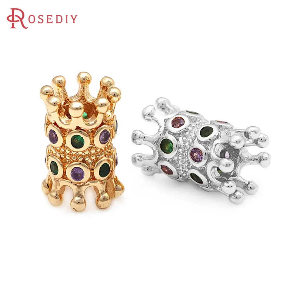 6PCS 18K Gold Color Brass and Zircon Crown Spacer Beads Bracelets Beads Diy Jewelry Accessories Making Rosediy official-website